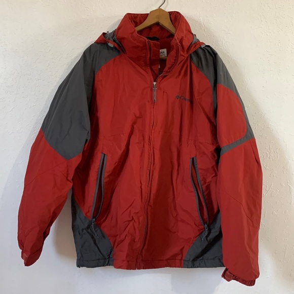 Columbia Other - COLUMBIA men's red/gray full zip coat with hood Size Large